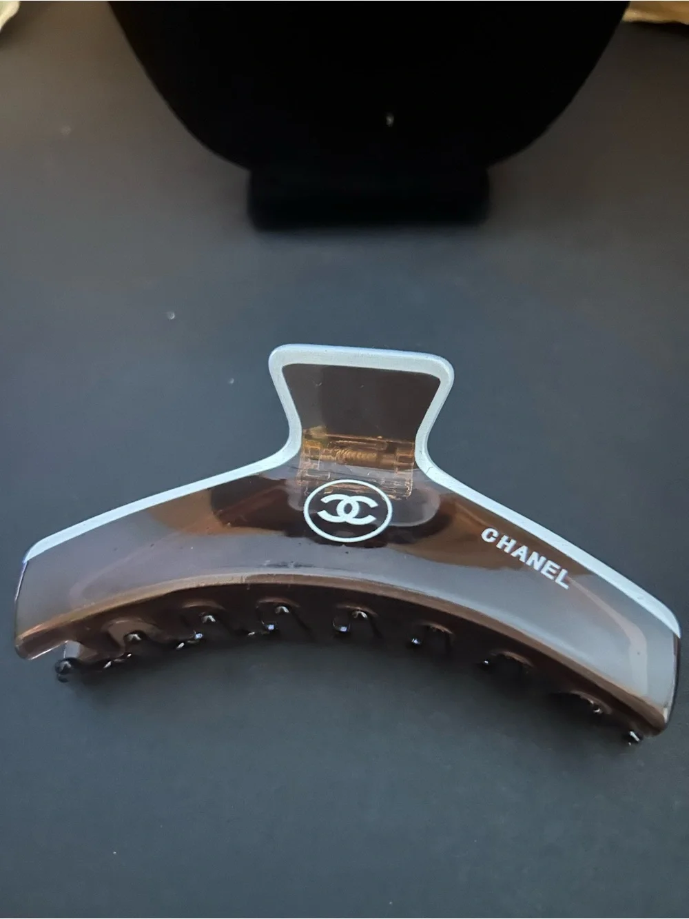 Brown and Clear Acrylic Logo Hair Claw